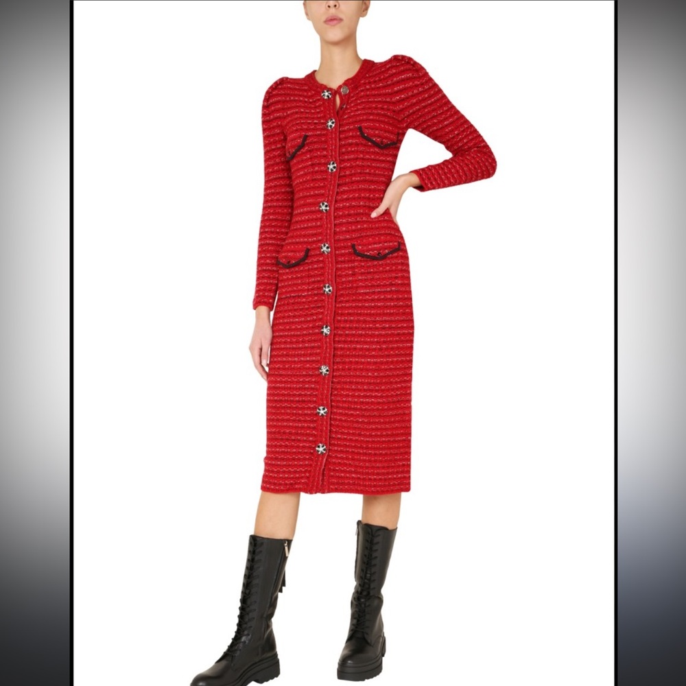 SELF-PORTRAIT
TWEED KNIT MIDI DRESS WITH BUTTONS